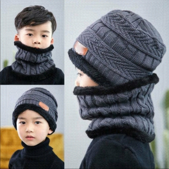 2pc/  Set Gray Knit Hat and Scarf - Picture 1 of 4